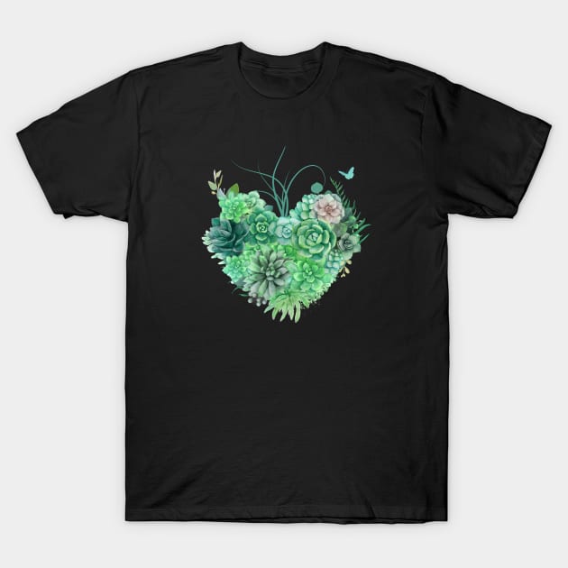 Succulent Heart T-Shirt by shaireproductions